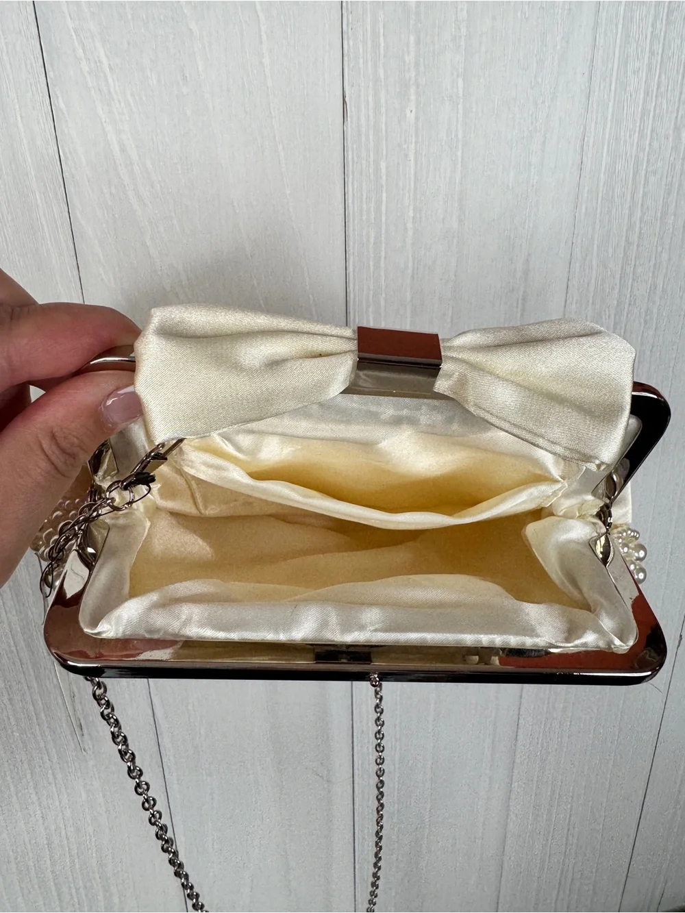 Pearl-Embellished Ivory Evening Clutch